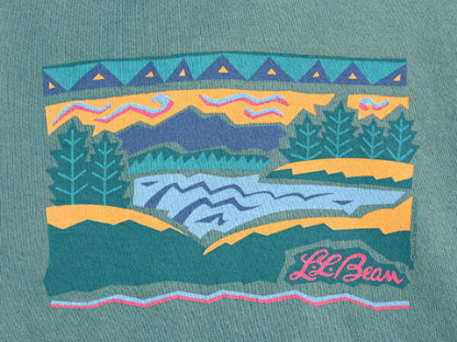 90s USA製 エルエルビーン アート イラスト プリント スウェット キッズ XXL メンズ L 程/ オールド LLBEAN トレーナー ヘビーウェイト 緑