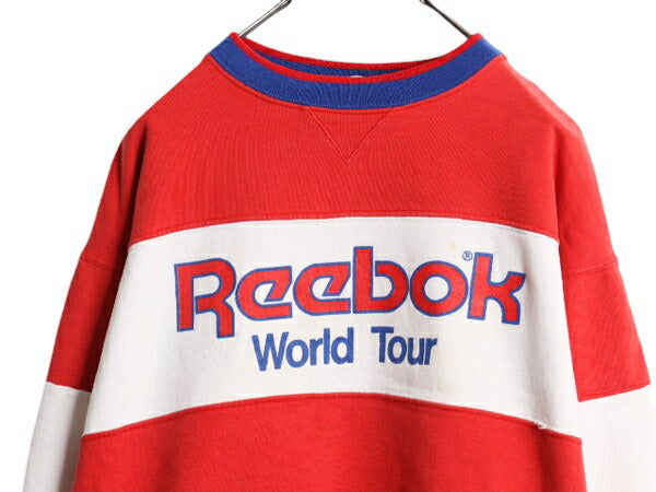 80s USA製 リーボック プリント スウェット メンズ M 小さめ S ヴィンテージ Reebok オリンピック トレーナー 裏起毛 ヘビーウェイト 前V
