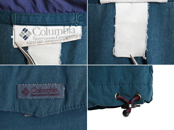 90s コロンビア ナイロン アノラック フード パーカー ジャケット レディース L 程 Columbia オールド フロントボタン マンパ プルオーバー