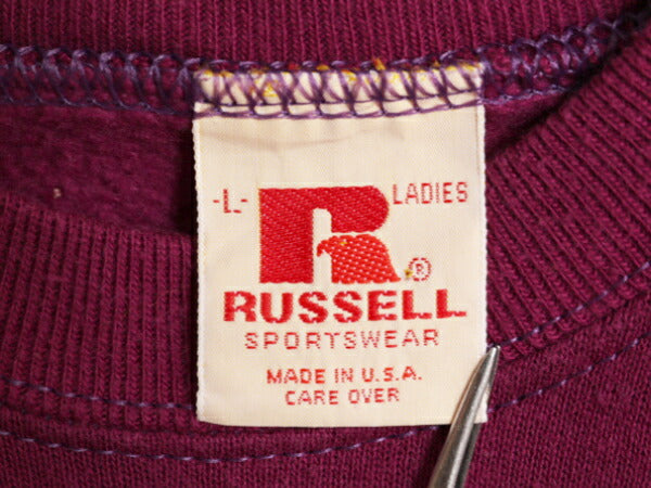 70s USA製 ラッセル 無地 スウェット レディース L 70年代 ヴィンテージ RUSSELL トレーナー 裏起毛 クルーネック スエット ワンポイント