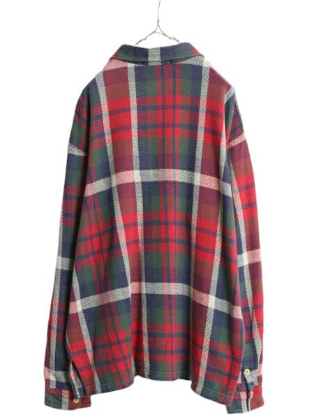 90s ポロスポーツ ラルフローレン ハーフジップ チェック ポロシャツ メンズ XL 古着 オールド スムース 素材 ヘビーウェイト 大きいサイズ