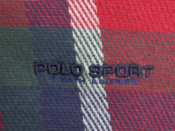 90s ポロスポーツ ラルフローレン ハーフジップ チェック ポロシャツ メンズ XL 古着 オールド スムース 素材 ヘビーウェイト 大きいサイズ
