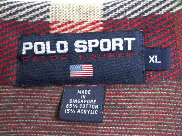 90s ポロスポーツ ラルフローレン ハーフジップ チェック ポロシャツ メンズ XL 古着 オールド スムース 素材 ヘビーウェイト 大きいサイズ