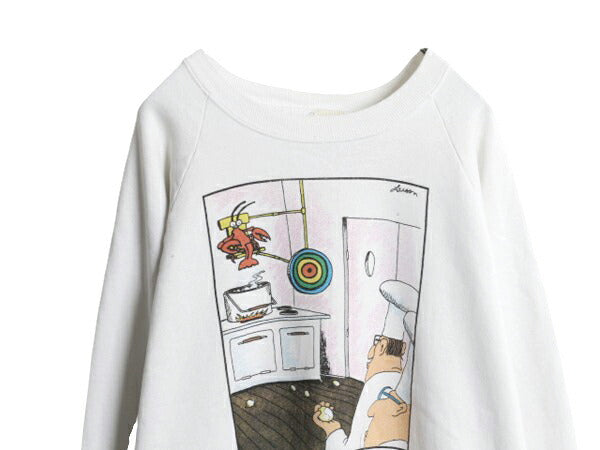 80s USA製 ジョーク イラスト プリント スウェット メンズ XL / 80年代 ヴィンテージ 大きいサイズ アート トレーナー 裏起毛 キャラクター