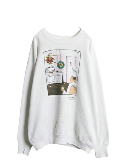80s USA製 ジョーク イラスト プリント スウェット メンズ XL / 80年代 ヴィンテージ 大きいサイズ アート トレーナー 裏起毛 キャラクター