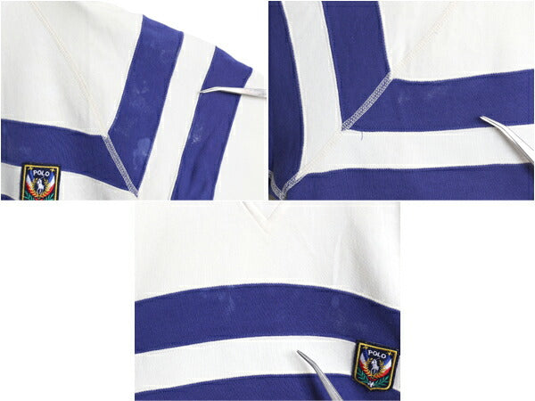 80s UNI CREST PATCH パッチ付き ポロ ラルフローレン ボーダー スウェット メンズ S ヴィンテージ トレーナー 裏起毛 前V ヘビーウェイト