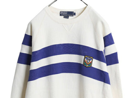 80s UNI CREST PATCH パッチ付き ポロ ラルフローレン ボーダー スウェット メンズ S ヴィンテージ トレーナー 裏起毛 前V ヘビーウェイト