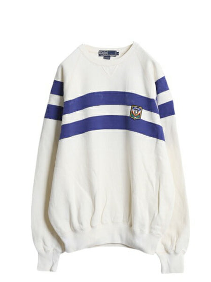 80s UNI CREST PATCH パッチ付き ポロ ラルフローレン ボーダー スウェット メンズ S ヴィンテージ トレーナー 裏起毛 前V ヘビーウェイト