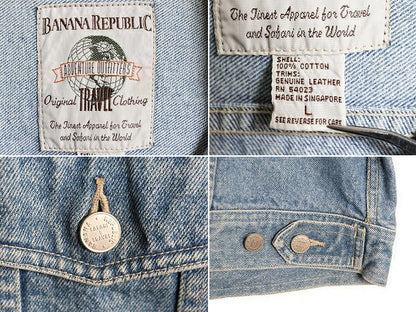 90s バナナリパブリック デニム ジャケット メンズ L / 90年代 オールド BANANA REPUBLIC ジージャン ブルゾン ジャンパー 襟 本革 レザー