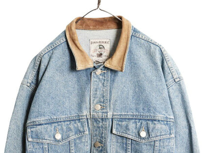 90s バナナリパブリック デニム ジャケット メンズ L / 90年代 オールド BANANA REPUBLIC ジージャン ブルゾン ジャンパー 襟 本革 レザー