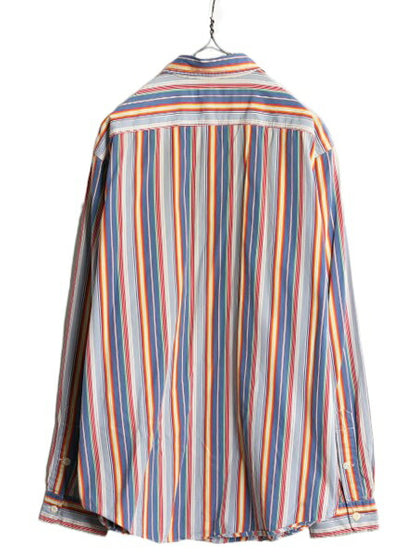 90s ポロ ラルフローレン ストライプ 長袖 シャツ メンズ XL 古着 オールド 大きいサイズ カバーオール タイプ ガチャポケ ワーク チンスト