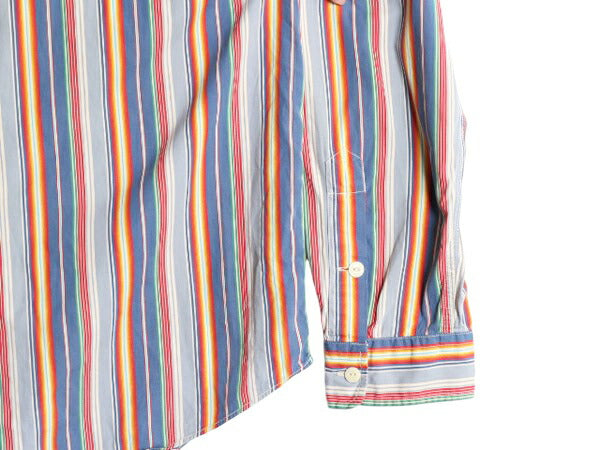 90s ポロ ラルフローレン ストライプ 長袖 シャツ メンズ XL 古着 オールド 大きいサイズ カバーオール タイプ ガチャポケ ワーク チンスト