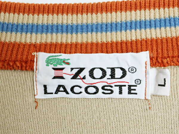 70s ラコステ Vネック ベロア トップ L 小さめ メンズ S レディース M 程 古着 ヴィンテージ IZOD LACOSTE 糸巻タグ ワンポイント チルデン