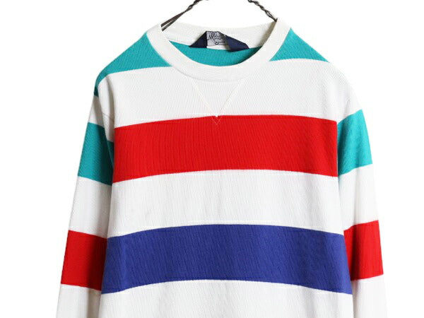 80s USA製 ウールリッチ ボーダー 長袖 Tシャツ メンズ S レディース M 程/ ヴィンテージ Woolrich  ロンT ラガーシャツ 素材 マルチカラー