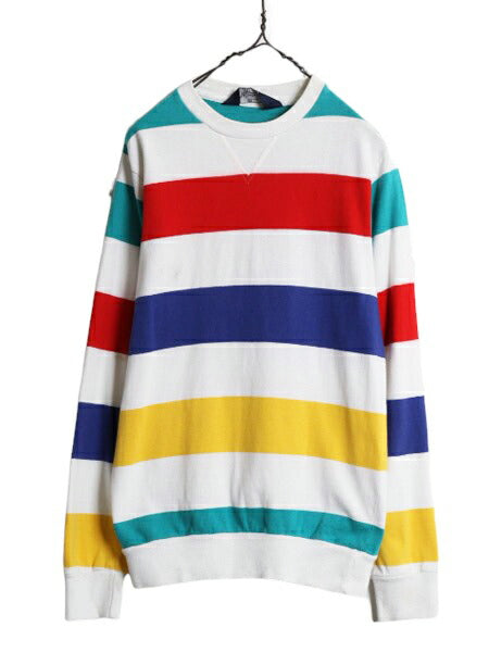 80s USA製 ウールリッチ ボーダー 長袖 Tシャツ メンズ S レディース M 程/ ヴィンテージ Woolrich  ロンT ラガーシャツ 素材 マルチカラー