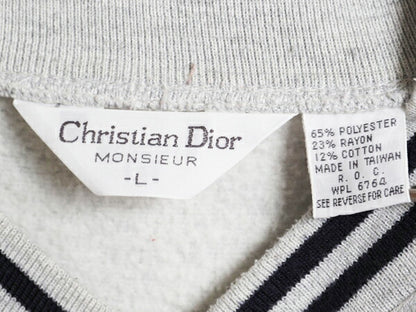 80s クリスチャン ディオール ヘンリーネック スウェット メンズ L 小さめ M ヴィンテージ Christian Dior 鹿の子 切替 トレーナー 裏起毛