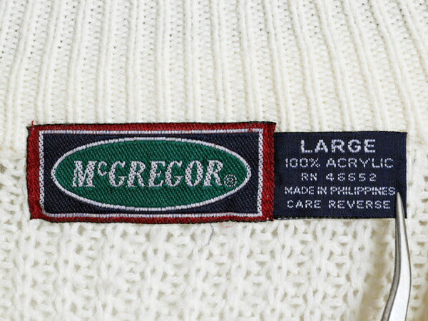 90s マクレガー アクリル チルデン ニット セーター メンズ L / 古着 90年代 オールド McGregor Vネック リブ編み チャンキー ナチュラル