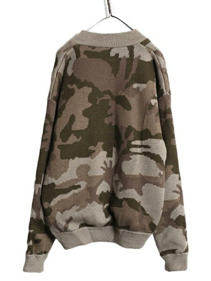 90s カベラス ヘンリーネック 迷彩 ウール ニット セーター メンズ XL 古着 オールド Cabelas アウトドア ライナー付き 大きいサイズ カモ