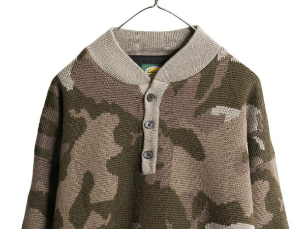 90s カベラス ヘンリーネック 迷彩 ウール ニット セーター メンズ XL 古着 オールド Cabelas アウトドア ライナー付き 大きいサイズ カモ