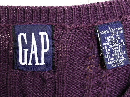 90s OLD GAP コットン ケーブル ニット セーター メンズ レディース L 古着 90年代 オールド ギャップ 無地 クルーネック 旧タグ パープル