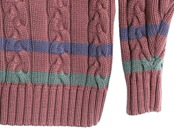 90s OLD GAP チルデン ケーブル ニット セーター メンズ M 程 90年代 オールド ギャップ 紺タグ Vネック ヘビーウェイト コットン ブラウン