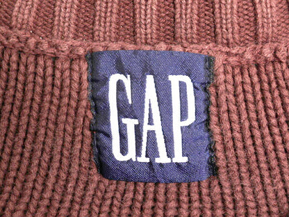 90s OLD GAP チルデン ケーブル ニット セーター メンズ M 程 90年代 オールド ギャップ 紺タグ Vネック ヘビーウェイト コットン ブラウン