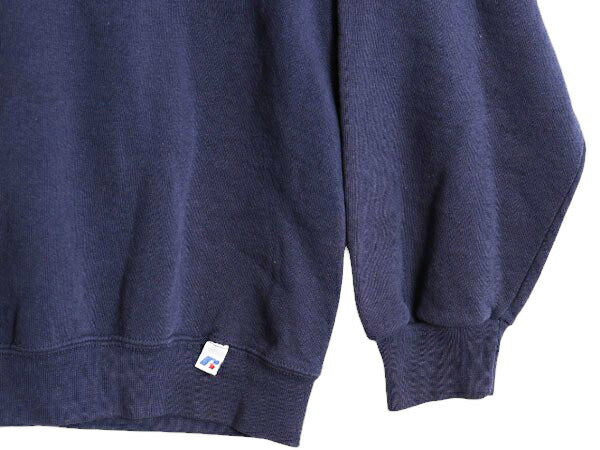 00s ラッセル 無地 スウェット メンズ レディース L 古着 00年代 オールド RUSSELL トレーナー 前V 裏起毛 スエット クルーネック ネイビー