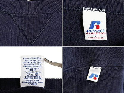 00s ラッセル 無地 スウェット メンズ レディース L 古着 00年代 オールド RUSSELL トレーナー 前V 裏起毛 スエット クルーネック ネイビー