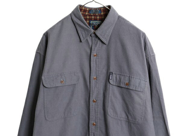 80s チャップス ラルフローレン フランネル シャツ メンズ L 80年代 ヴィンテージ ポロ CHAPS 長袖シャツ ネルシャツ ポケット付き グレー