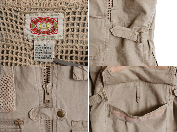 80s バナナリパブリック サファリ ベスト メンズ M 古着 ヴィンテージ BANANA REPUBLIC アウトドア ハンティング フィッシング 多ポケット