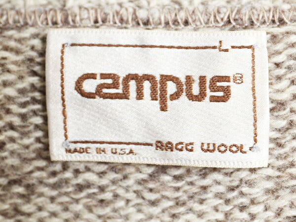 80s USA製 CAMPUS ウール ニット セーター メンズ L 古着 80年代 ヴィンテージ クルーネック ミドルゲージ 長袖ニット 無地 杢 グレージュ