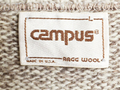 80s USA製 CAMPUS ウール ニット セーター メンズ L 古着 80年代 ヴィンテージ クルーネック ミドルゲージ 長袖ニット 無地 杢 グレージュ
