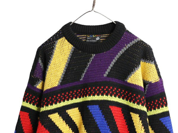 90s オーストラリア製 COOGI 総柄 ウール ニット セーター メンズ M 古着 90年代 オールド クージー マルチカラー クルーネック 長袖ニット