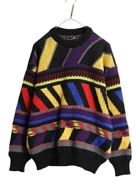90s オーストラリア製 COOGI 総柄 ウール ニット セーター メンズ M 古着 90年代 オールド クージー マルチカラー クルーネック 長袖ニット