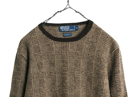 90s ポロ ラルフローレン ニット セーター レディース M 古着 90年代 オールド メリノ ウール アルパカ ポニー無し チェック クルーネック