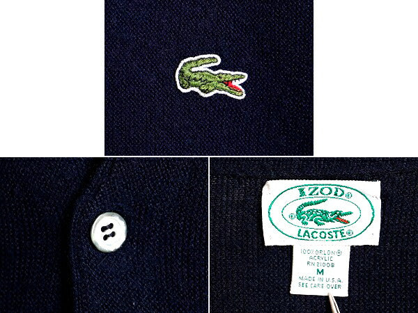 80s USA製 ■ アイゾッド ラコステ アクリル ニット カーディガン ( メンズ M ) 古着 80年代 ビンテージ IZOD LACOSTE セーター 長袖ニット