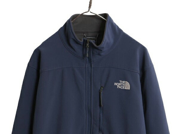 US企画 ノースフェイス APEX ソフトシェル ジャケット メンズ L / 古着 The North Face ストレッチ 裏 フリース ジャンパー フルジップ 紺