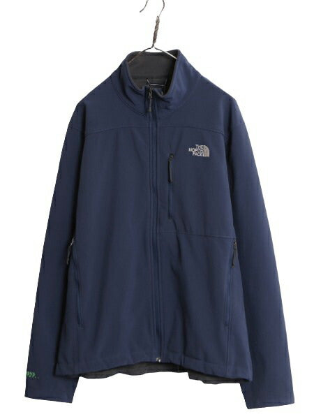 US企画 ノースフェイス APEX ソフトシェル ジャケット メンズ L / 古着 The North Face ストレッチ 裏 フリース ジャンパー フルジップ 紺