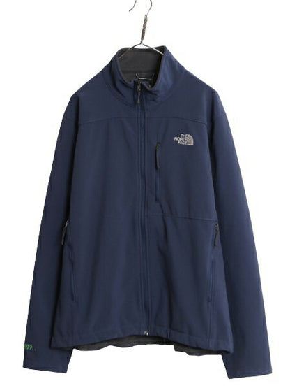 US企画 ノースフェイス APEX ソフトシェル ジャケット メンズ L / 古着 The North Face ストレッチ 裏 フリース ジャンパー フルジップ 紺