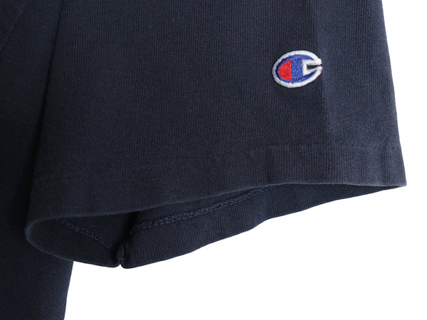 90s USA製 チャンピオン ポケット付き 半袖 Tシャツ メンズ XL オールド 100% コットン スクリプト ロゴ プリント 目付き 大きいサイズ 紺