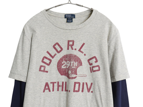 ポロ ラルフローレン 3段 プリント 長袖 Tシャツ ボーイズ XL メンズ M 程 レイヤード ヘビーウェイト コットン ロンT カットソー ツートン