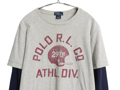 ポロ ラルフローレン 3段 プリント 長袖 Tシャツ ボーイズ XL メンズ M 程 レイヤード ヘビーウェイト コットン ロンT カットソー ツートン