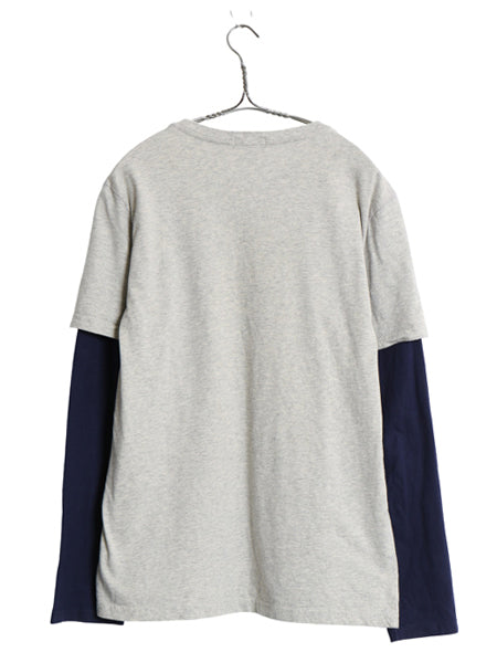 ポロ ラルフローレン 3段 プリント 長袖 Tシャツ ボーイズ XL メンズ M 程 レイヤード ヘビーウェイト コットン ロンT カットソー ツートン