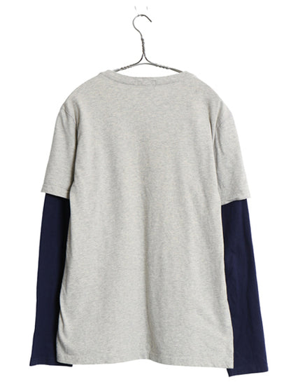 ポロ ラルフローレン 3段 プリント 長袖 Tシャツ ボーイズ XL メンズ M 程 レイヤード ヘビーウェイト コットン ロンT カットソー ツートン