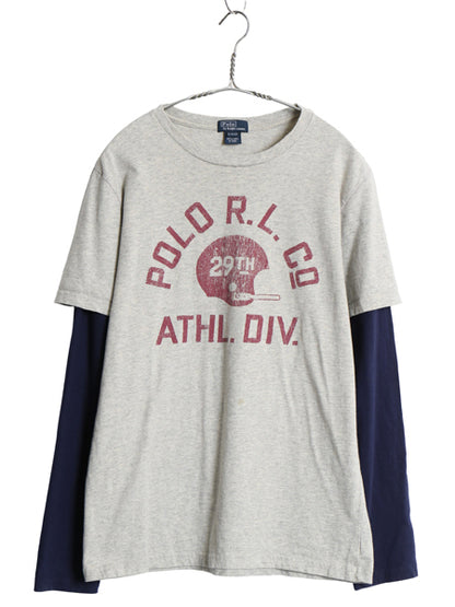 ポロ ラルフローレン 3段 プリント 長袖 Tシャツ ボーイズ XL メンズ M 程 レイヤード ヘビーウェイト コットン ロンT カットソー ツートン