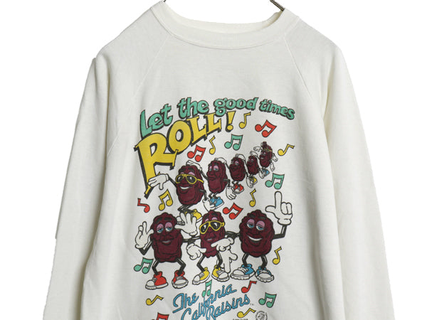 80s カリフォルニア レーズン プリント スウェット メンズ レディース L 程 ヴィンテージ キャラクター イラスト トレーナー 裏起毛 当時物