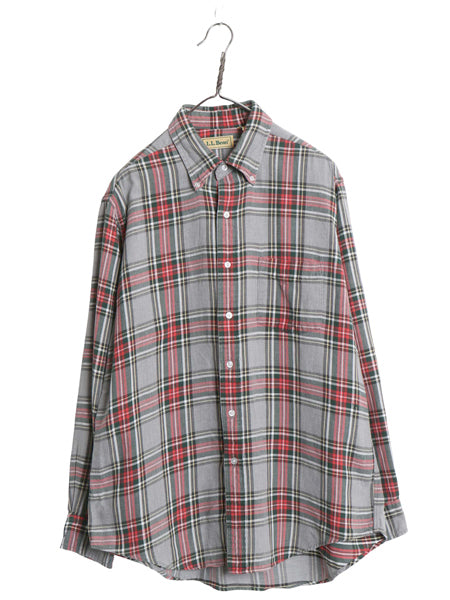 90s エルエルビーン チェック 長袖 ボタンダウン フランネル シャツ メンズ L 古着 オールド コットン ネルシャツ 長袖シャツ マルチカラー
