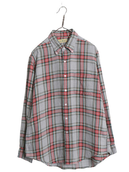 90s エルエルビーン チェック 長袖 ボタンダウン フランネル シャツ メンズ L 古着 オールド コットン ネルシャツ 長袖シャツ マルチカラー