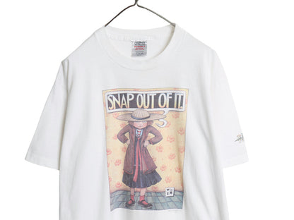 90s アート イラスト プリント Tシャツ メンズ XL / オールド キャラクター グラフィック オフィシャル シングルステッチ 大きいサイズ 白