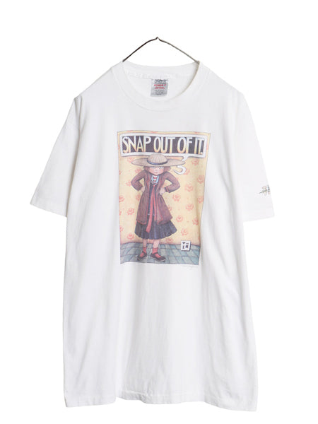 90s アート イラスト プリント Tシャツ メンズ XL / オールド キャラクター グラフィック オフィシャル シングルステッチ 大きいサイズ 白